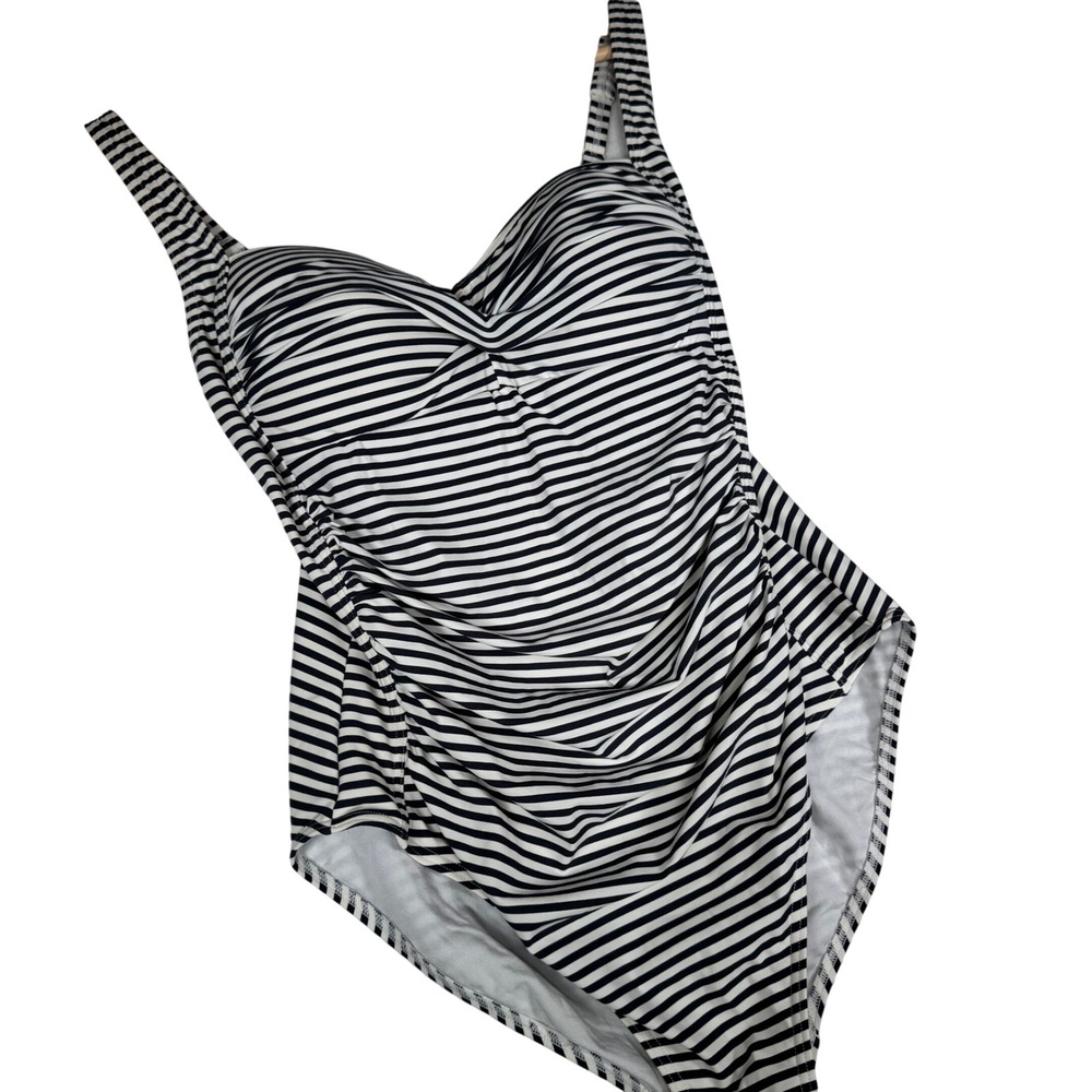 Bond-Eye Australia Black White Stripe Ruched One Piece Swimsuit D/DD Cup Sz‎ 12